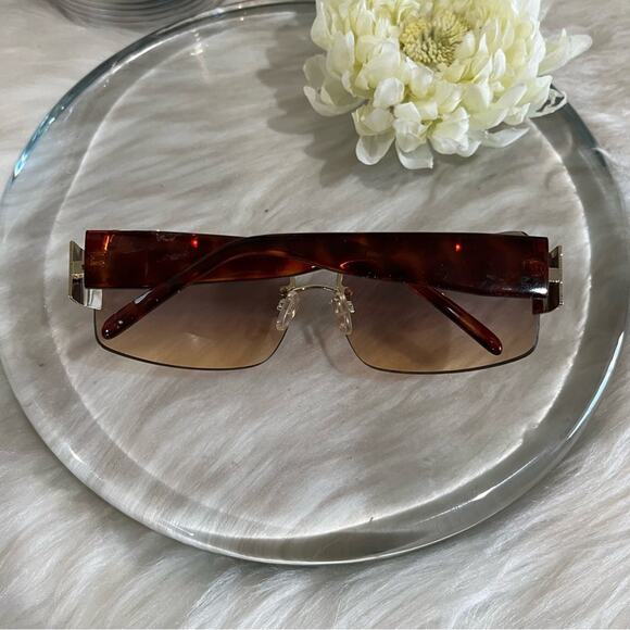 NEW Fantas-Eyes Y2K Rimless Square Oversized Tortoise Gradient Sunglasses NWOT - Picture 2 of 16